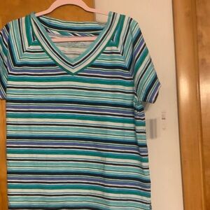 Talbots Striped Short-Sleeve Tee in Teal, Navy & White